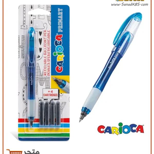 قلم حبر جاف أزرق + 4 عبوات حبر Carioca